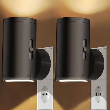 Lot at 2 Veilleuses LED, Veilleuse LED Prise Electrique avec Commande Tactile, Veilleuse Plug and Play pour Cuisine, Couloir, Escalier, Salon, Lumiere Blanc Chaud, Noir (1/5)
