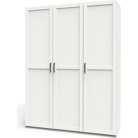 Armoire Placard de rangement avec 3 portes réversible coloris Blanc/cambrien - Longueur 150 x Profondeur 50 x Hauteur 200 cm (1/5)