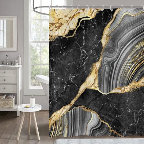 Marble Shower Curtain 180x180, Black and Gold Glitter Shower Curtain Abstract Tear Ink Texture Modern Luxury Art Bath Curtain Waterproof Polyester Fabric Washable Bath Curtain (1/4)