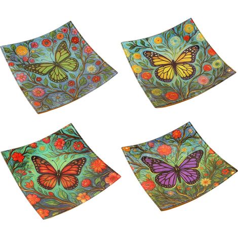 Piatto in vetro a forma di farfalla - Colorato e floreale, ideale per la decorazione