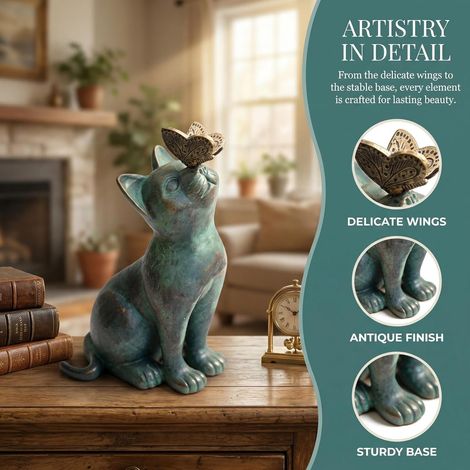 Chat Décoration Extérieur : Chat Mignon Top Papillon Sculpture Animal en Résine Imperméable pour la Maison Cadeaux Artisanat (1/2)