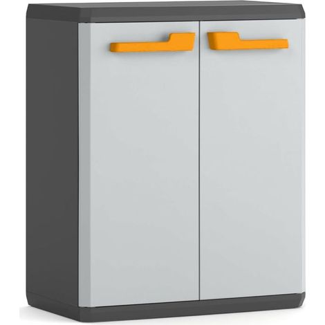 Keter Armadio Basso Rio, Ideale per Garage e Balcone, 1 Ripiano Regolabile, Chiusura Lucchettabile, Grigio, 68x39x83H cm (1/5)