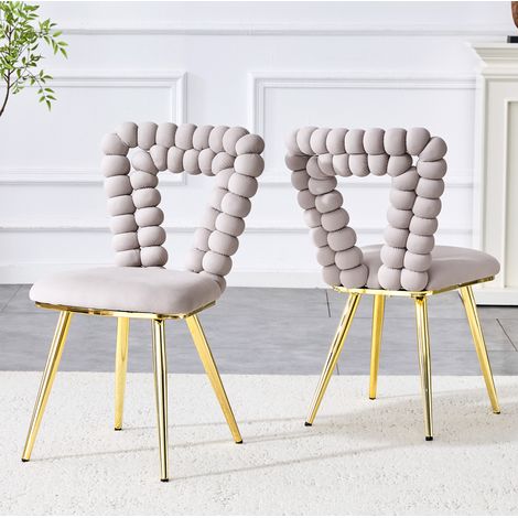 Sedie da pranzo in velluto grigio chiaro, 2 pezzi, gambe metalliche dorate (1/5)