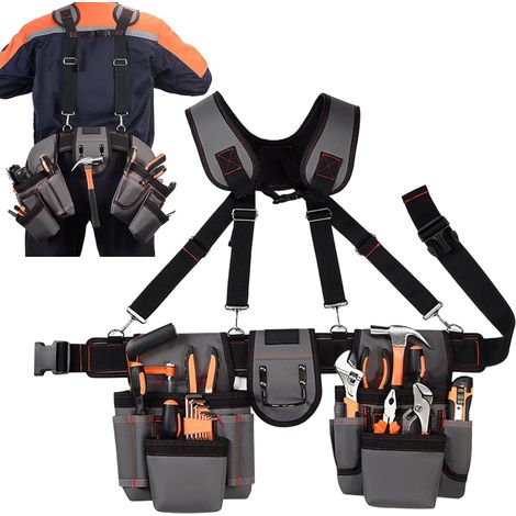 Pochette à outils à bretelles, ceinture à outils avec bretelles - Ceinture à outils de construction robuste,Organisateur d'outils de ceinture de travail Portable, ceinture à outils de-Organiseur de ce (1/5)