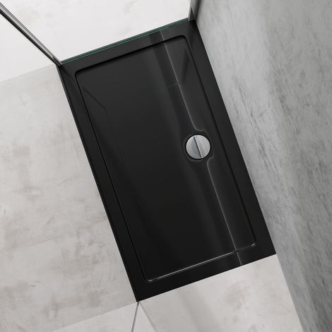 doporro Piatto Doccia Rettangolare in Acrilico Rinforzato, Ultrasottile 4 cm, Installazione da Appoggio o Filo Pavimento, Piletta di Scarico Inclusa (AL01) Nero Lucido 70x120 cm - Faro2 (1/5)