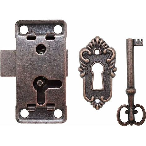 Serrure de porte d'armoire antique, Ensemble De Serrure Antique - Serrure décorative avec clés et vis - Pour botes aux lettres, casiers, armoires, bote à outils (1/3)