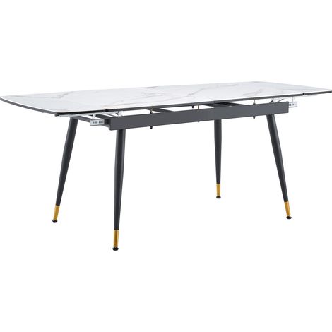 Ausziehbarer Esstisch 200x80x76 cm aus weißer Keramik, platzsparend – MEUBLIV (1/5)