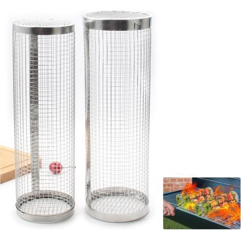 Lot de 2 paniers à grillades en acier inoxydable, accessoires de cuisine pour frire et griller, avec crochets et fourchettes (1/5)