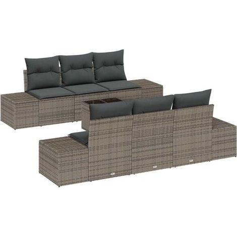 Ensemble de Salon de Jardin 7 Pièces, Canapé d'Extérieur en Rotin Synthétique Gris, Mobilier de Terrasse en Polyéthylène Tressé (1/5)