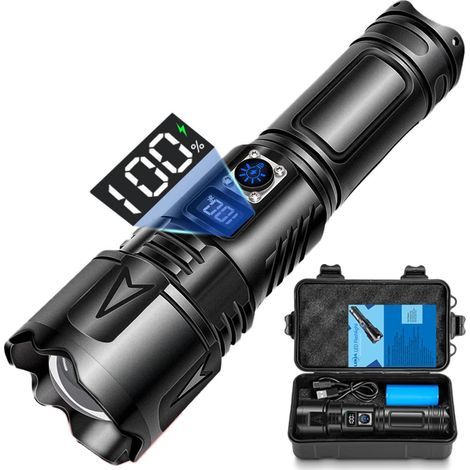 Lampe Torche - 100000 Lumens - Rechargeable USB-C - Étanche IP65 - 5 Modes + Zoom - Pour Camping et Activités en Plein Air - 1 Pièce (1/5)