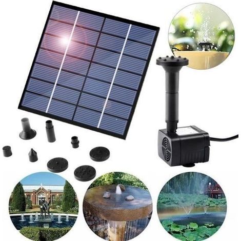 Fontaine Solaire Extérieur Flottante 1.4W, Pompe Bassin Solaire avec Batterie et 5 Buses, pour Bain d'oiseaux Aquarium THJR009717 (1/4)