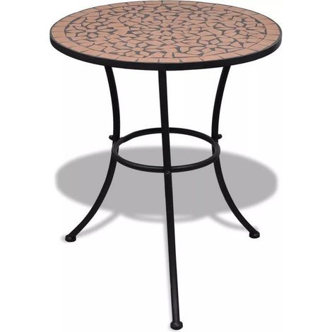 Table de jardin ronde céramique marron et métal noir Keani (1/2)