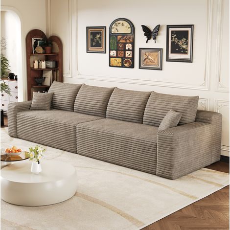 Divano modulare da 302 cm in tessuto corduroy color cammello, senza montaggio, OKWISH (1/5)