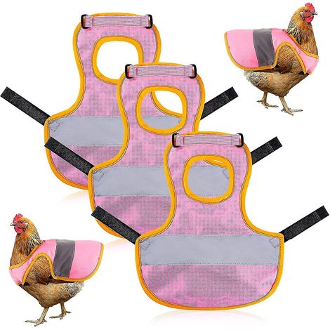 Lot de 3 gilets réfléchissants pour poules, harnais ajustable, selle de marche, tabliers de protection pour plumes, support pour canards, poules, oies et poussins (rose). (1/5)