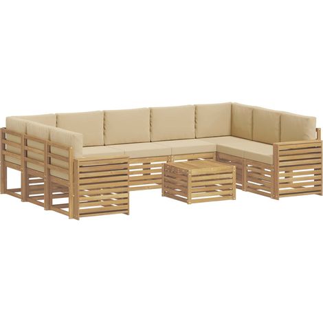 Set di divani da esterno 10 pz Bianco e Beige Poliestere vidaXL (1/5)