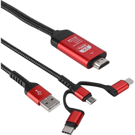 Câble adaptateur convertisseur vidéo HDTV 3 en 1 Micro USB/pour iOS Type E C vers HDMI HD 4K (1/5)