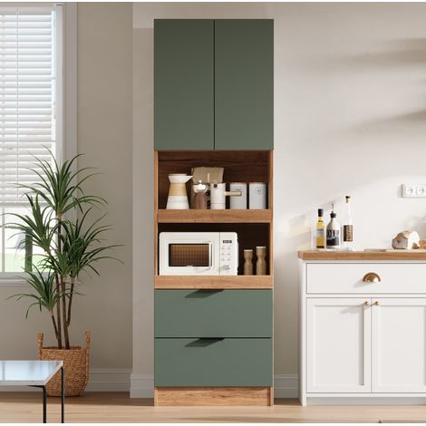 MODFU – Armadio cucina 60x45x200 cm in MDF con vano chiuso, 2 mensole aperte, 2 cassetti, anti-ribaltamento e carico 60 kg per cucina, salone o bagno – Verde (1/5)