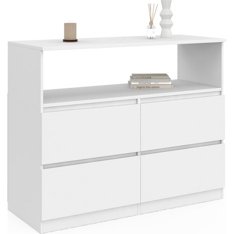 Kommode mit 4 Schubladen TOMI 100 cm mit Nische Holz weiß (1/5)