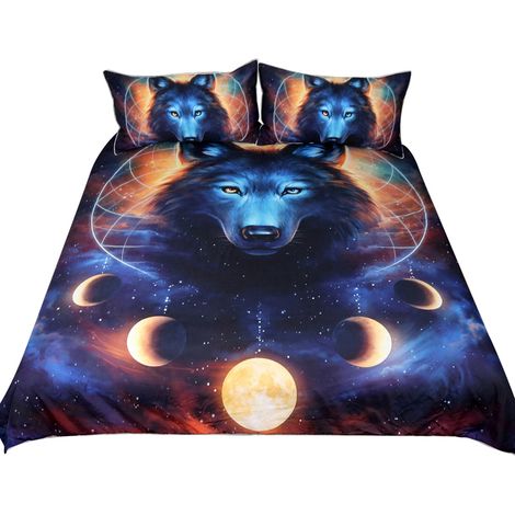 Housse de couette 3D motif lune attrape-rêves, parure de lit 3 pièces (1 housse + 2 taies d'oreiller), taille simple australienne, literie imprimée lune. (1/5)