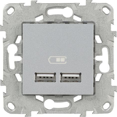 Double prise USB 5V 2,1A - aluminium - Unica - Schneider