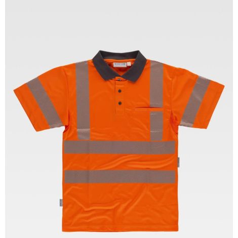 Polo combinado flúor de alta visibilidad con reflectantes segmentadas C3882 WORKTEAM XL Gris+Naranja A.V. (1/2)