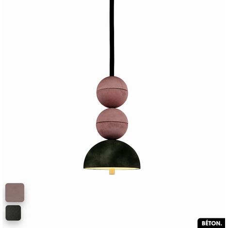Lampe de suspension en béton velours - BOSFOR CONCRETE VELVET LILAS - OLIVE 2 BALLES LED 14W (1/2)