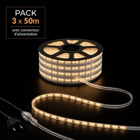 Ruban LED Tunnel 150M 2835 220V AC 9W/m IP65 120 LED/m (3 rubans 50M raccordable + alimentation) - Blanc Froid () - SILUMEN (1/5)