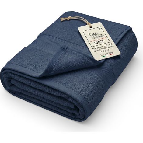 Telo Doccia Blu 100x150 in Spugna 100% Cotone 450 g/m² Made in Italy