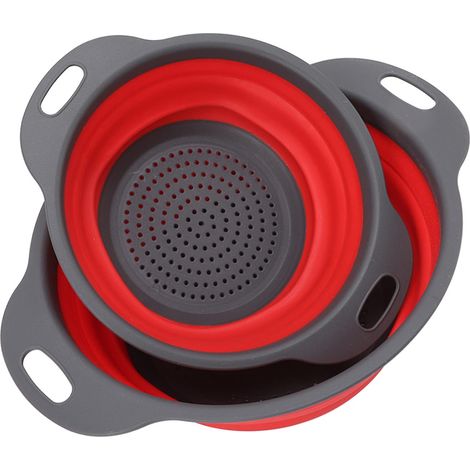 Lot de 2 passoires pliables rondes rétractables, grandes et petites, pour laver les fruits et légumes. (1/5)