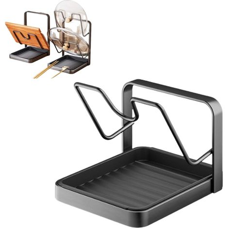 Organizador de tapas de ollas para encimera con bandeja de goteo extraíble - Estante para utensilios de cocina de una sola capa
