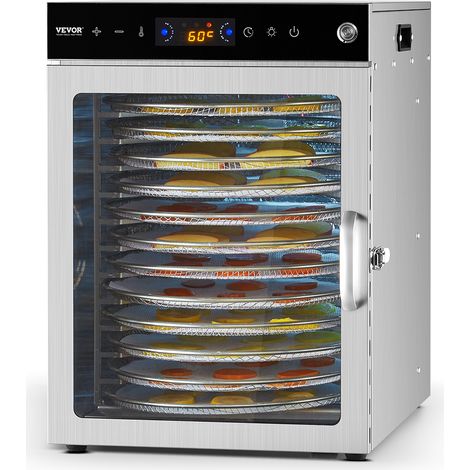 VEVOR Essiccatore con Vassoio Rotante per Alimenti 12 Vassoi in Acciaio Inox, Essiccatore Elettrico per Alimenti 800 W Temperatura Regolabile, Essiccatore a Congelamento per Carne Frutta Verdura