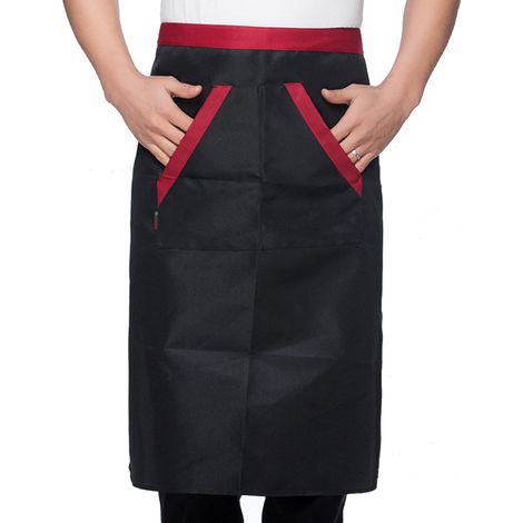 Lot de 2 tabliers de chef pour homme, en polyester doux, absorbant l'humidité et respirant, avec poches, pour hôtels, restaurants et bars (noir). (1/5)