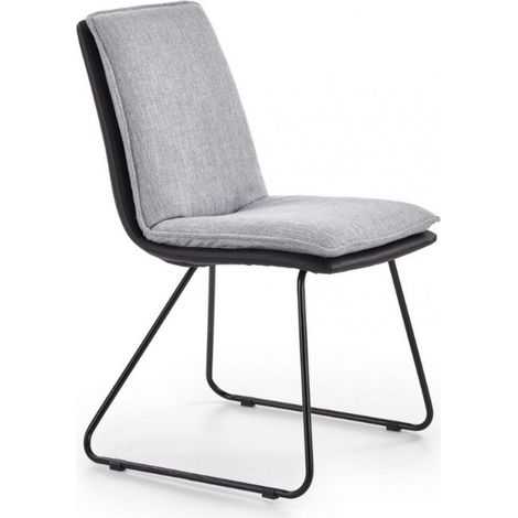 Chaise simili cuir / tissu gris clair pieds acier noir Steel (1/4)