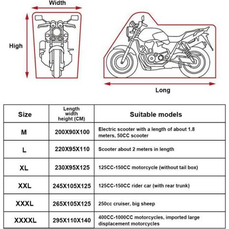 1 Housse de moto, Étanche, Protection UV, Tissu Oxford, 220x95x110cm, Pour moto et véhicule électrique (1/4)