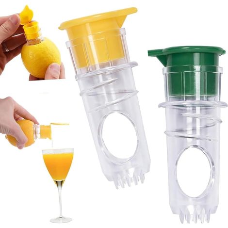 Lot de 2 presse-agrumes manuels jaunes et verts avec filtre et couvercle intégrés, base antidérapante et bec verseur facile pour citrons, citrons verts et oranges (1/5)