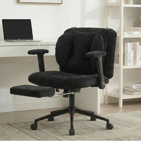 Höhenverstellbarer drehbarer Bürostuhl mit Fußstütze, schwarzer Stoff, 150 kg OKMYHOME (1/5)