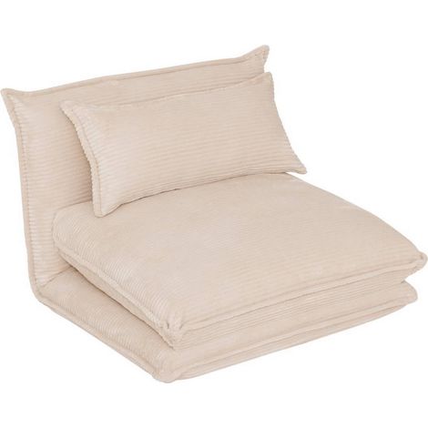 Fauteuil modulable chauffeuse en velours côtelé ivoire - Longueur 85 x Profondeur 74 x Hauteur 59 cm (1/5)