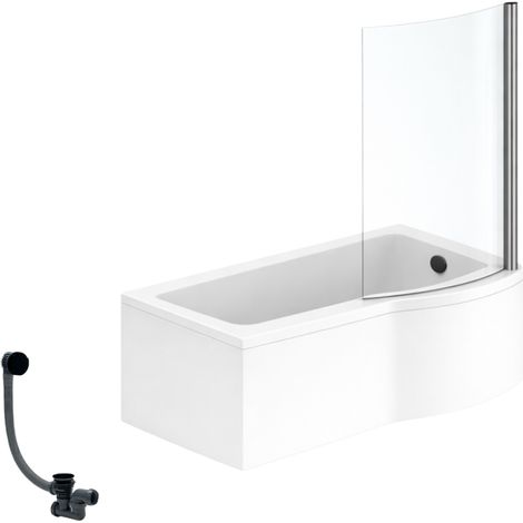 Pack baignoire bain douche 150 x 80 cm droite IDEAL STANDARD Connect Air + tablier + pare bain fixe + vidage Noir mat