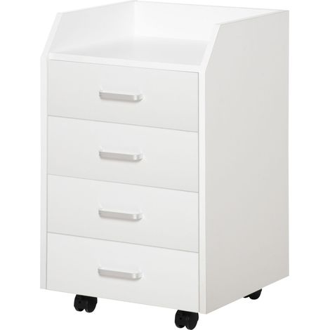 Vinsetto Caisson de bureau roulettes 4 tiroirs coulissants MDF 40x36x65 cm blanc (1/5)