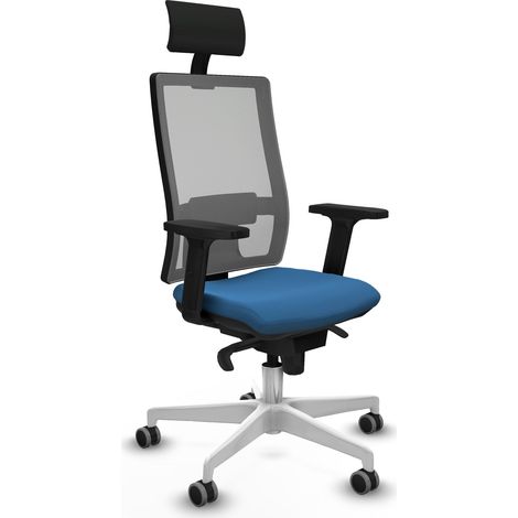 Horna sincro malla gris similpiel azul claro brazos 2D base blanca cabecero fijo ruedas 65mm engomadas (1/5)