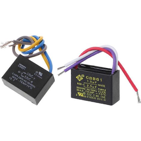 Condensateur noir CBB61 1,5 µF + 2,5 µF à 3 fils, 250 V CA, 50/60 Hz, pour ventilateur de plafond (1/5)
