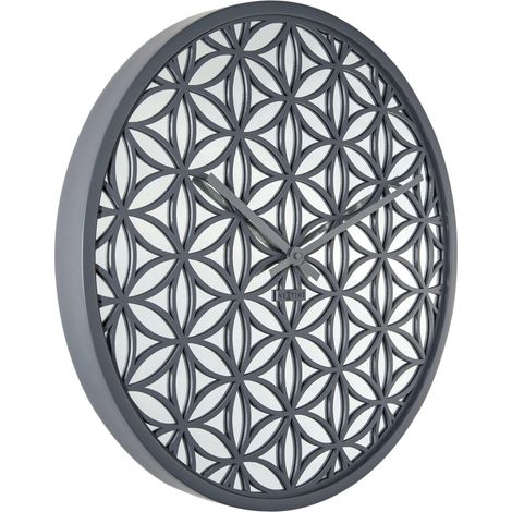 Horloge Murale Silencieuse en Bois et Verre Miroir Motif Fleur 50 cm - PANGIVO (1/5)