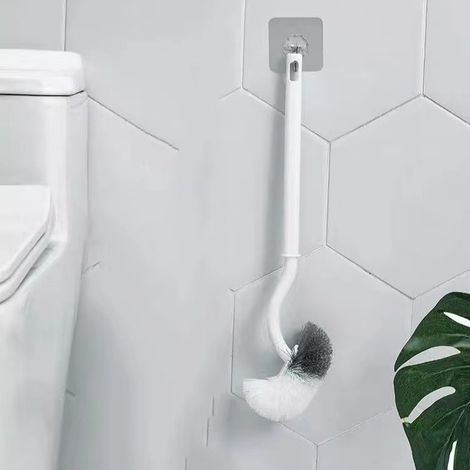 Brosse de Nettoyage Murale avec Crochet - Brosse de Toilette Blanche pour Salle de Bain, Support Mural Adhésif pour WC et Douche