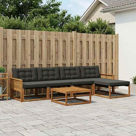 vidaXL  Outdoor Sofa Set  with Cushion 6 pcs Natural and Black