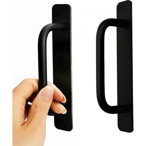 Dos tiradores de puerta exteriores autoadhesivos, tiradores de puertas correderas, tiradores de puertas de balcón, tiradores de cocina y baño, instalación sin taladros, 14,7 cm (negro).