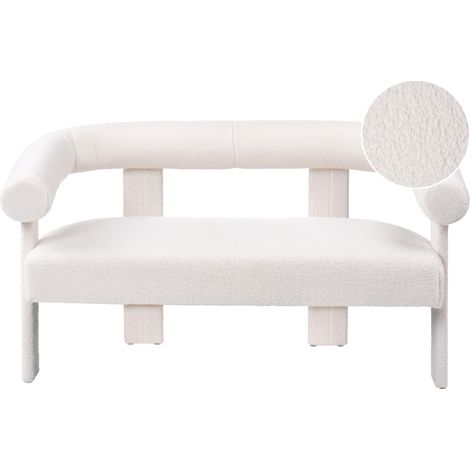 Sofá 2 plazas de sala de estar retro tapicería de bouclé patas tapizadas blanco crema Ilbro