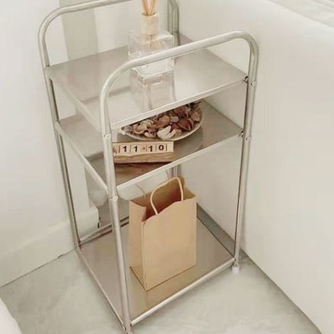 Support de lavabo en acier inoxydable, style Bauhaus, table d'appoint minimaliste sur pied pour salon, étagère de rangement pour salle de bain, hauteur réglable. (1/4)