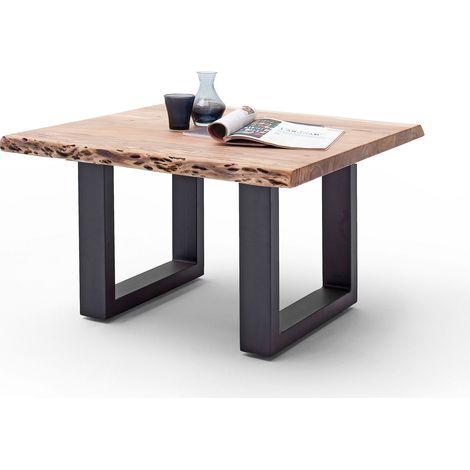 Table basse carrée en acacia et acier anthracite avec pied en U (1/4)