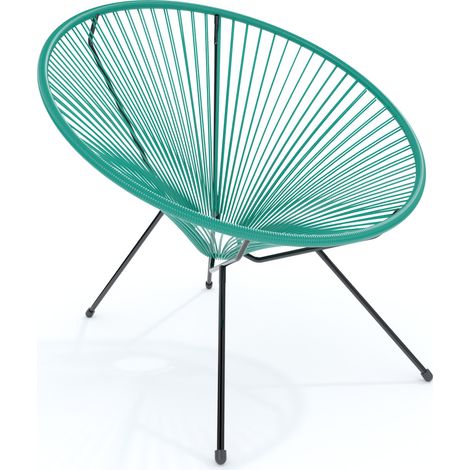 Poltrona Sedia Relax Con Seduta A Corde Intrecciate Ovale E Struttura In Acciaio Robusto Arredo Arredamento Giardino Esterno Terrazzo Salone Soggiorno Salotto Design 72 x 78 x 89 cm (Verde Tiffany) (1/5)