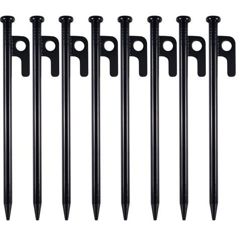 Juego de estacas para tienda de campaña - Estacas para tienda de campaña - Camping y jardinería - Acero inoxidable - 20 cm, 8 piezas - Negro (1/5)